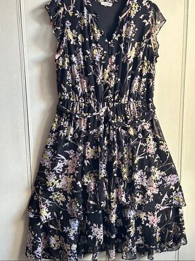 Calvin Klein Black Floral Tiered Dress